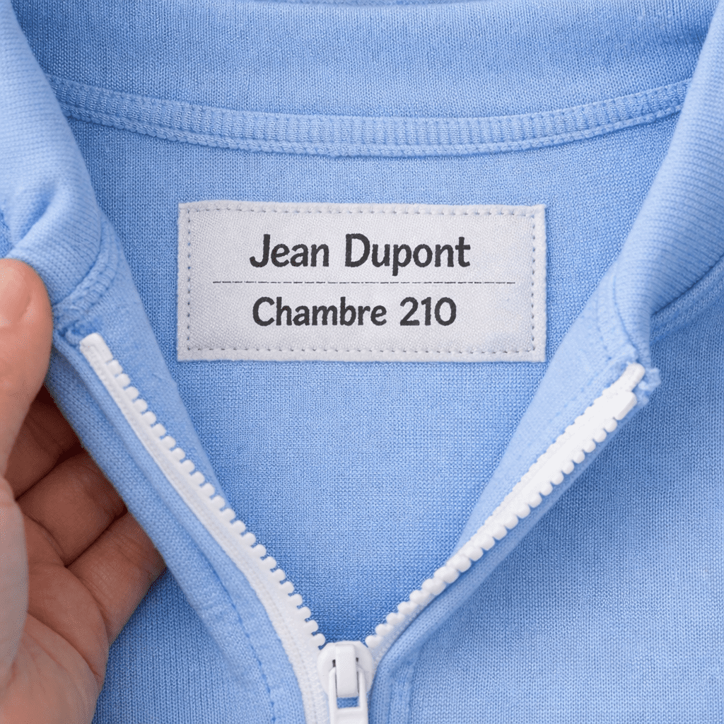 étiquette avec coordonnées pour vêtement de personnes dépendantes