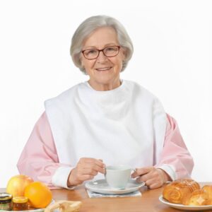 bavoir le quotidien blanc sur dame âgée